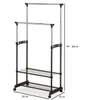 A double-tiered garment rack with wheels, shown against a white background with dimensions indicated. Náhled obrázku produktu