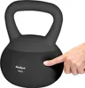 A hand is pressing on a black kettlebell. Produktbild-Vorschau