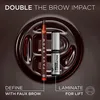 A L'Oréal Faux Brow pencil and Brow Lamination gel are displayed against a dark, glossy, circular background with text overlays. Produktbild-Vorschau