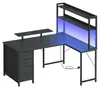 VASAGLE L-Form Schreibtisch mit LED-Beleuchtung, Steckdosen Produktbild-Vorschau 4