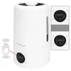 A white humidifier with digital displays and icons indicating its features. Produktbild-Vorschau