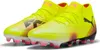 A pair of neon yellow Puma Future 8 Ultimate FG football boots with black and pink accents, shown from a slightly elevated side angle on a white background. Produktbild-Vorschau