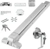 A collection of parts for a panic bar exit device, including the main bar, mounting hardware, and keys, laid out on a white background. Podgląd zdjęcia produktu