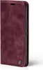 A burgundy flip cover phone case is shown from the side, with the phone inside. Produktbild-Vorschau