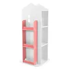 A white and pink children's bookshelf shaped like a house, shown from a side-front angle against a white background. Podgląd zdjęcia produktu