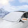 Silberne Auto-Windschutzscheiben-Abdeckung und passende Seitenspiegelabdeckungen auf einem weißen Auto, mit verschneitem Berg und blauem Himmel im Hintergrund Anteprima dell’immagine prodotto