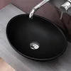 doporro Lavabo da Appoggio Ovale in Vetroceramica Nero Anteprima dell’immagine prodotto 1