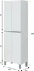 A tall, narrow white cabinet with two sets of doors, shown with dimensions indicated by lines and numbers. Produktbild-Vorschau