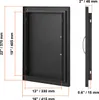 A black metal access door with dimensions indicated. The image is a collage of the door from the front and side, with measurement lines and text. Podgląd zdjęcia produktu