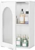 A white bathroom cabinet with its door open, displaying various bottles and containers inside. Produktbild-Vorschau