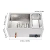 A stainless steel chafing dish or buffet warmer is shown from a slightly elevated front-diagonal angle, with dimensions indicated by overlay text. Náhled obrázku produktu