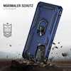 A blue phone case with a ring holder is shown falling and breaking rocks, implying durability. Produktbild-Vorschau