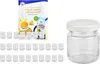 A collection of small glass jars with white lids, arranged in rows, next to a product information booklet. Anteprima dell’immagine prodotto
