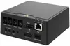 The back panel of a black electronic device with various ports and labels. Anteprima dell’immagine prodotto