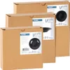 Three cardboard boxes stacked, each containing black plates. Anteprima dell’immagine prodotto