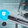 Close-up of a chrome shower thermostat with marketing text and icons. Produktbild-Vorschau