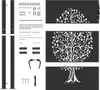 An arrangement of parts and decorative panels for a garden gate, laid out on a black background. Produktbild-Vorschau