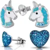 2x Kinder Ohrringe Echt 925 Silber Pferde Einhorn Mädchen Produktbild-Vorschau 1