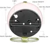 The back of a pink alarm clock with labels pointing to its various functions and components. Produktbild-Vorschau
