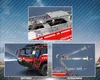 A collage of images showing a remote-controlled fire truck model, highlighting its features and construction. Voir les images du produit