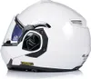 A white motorcycle helmet is shown from the side. Voir les images du produit