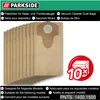 A collage of images featuring vacuum cleaner dust bags, text indicating the brand and product details, and a graphic highlighting the quantity. Produktbild-Vorschau