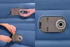 Close-up shots demonstrating how to connect a pump to an air mattress valve. Produktbild-Vorschau