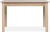 A light brown wooden dining table with four legs, shown from the front on a white background. Podgląd zdjęcia produktu
