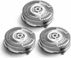 Three replacement shaver heads are arranged in a triangular formation on a white background. Produktbild-Vorschau