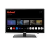 A black LED smart TV with a stand, displaying its user interface with various app icons and menu options. Produktbild-Vorschau