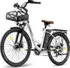 A white electric bicycle with a front basket and rear rack, presented against a white background. Produktbild-Vorschau