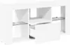 A white TV cabinet with open shelves and a partially open drawer. Podgląd zdjęcia produktu