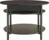 A black, round, multi-tiered coffee table with a metal frame, shown against a white background. Náhled obrázku produktu