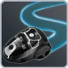 A black and silver Rowenta vacuum cleaner is shown against a dark gray background with a glowing blue line suggesting movement or airflow. Produktbild-Vorschau