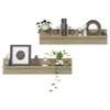 Two wooden shelves are displayed against a white background, each adorned with decorative items and plants. Produktbild-Vorschau