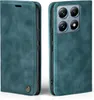 A teal-colored flip case for a smartphone is shown from the front and back. Produktbild-Vorschau
