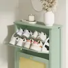 SoBuy Schuhschrank FSR222-GR geöffnet mit Sneakers auf den Klappböden im Korridor Náhľad obrázku produktu