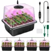A set of four mini greenhouses with grow lights, along with gardening tools and accessories, are displayed against a white background. Anteprima dell’immagine prodotto