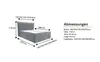 Diagram of a bed with dimensions and a text box listing measurements. Produktbild-Vorschau