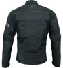 Textile Motorrad-Shortjacke in Schwarz, Rückansicht. Ausgestattet mit Protektoren an Armen, Schultern und Rücken. Ärmel mit Klettverschluss für einfache Nutzung mit Handschuhen. Per Reißverschluss mit Hose kombinierbar für vollständige Motorradausrüstung. Produktbild-Vorschau