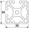 Länge 560mm - Aluminiumprofil 30x30L 2 Nuten verdeckt 90° Produktbild-Vorschau 2
