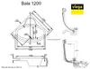 Technical drawing and diagram of a bathtub and its drainage system, with dimensions and brand logo. Produktbild-Vorschau