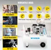 A collage of images showing the versatile uses of an air compressor, with the product itself prominently displayed. Produktbild-Vorschau