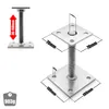 Two views of a metal adjustable post support, one with dimensions indicated. Produktbild-Vorschau
