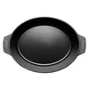 A top-down view of a black oval cast iron pan with two handles. Produktbild-Vorschau