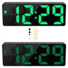 A digital alarm clock with a mirrored surface and green LED display, shown in two separate images. Produktbild-Vorschau