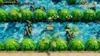 A scene from the video game The Legend of Zelda: Link's Awakening, showing Link in a tropical environment with water, palm trees, and large green fruits resembling watermelons. Náhľad obrázku produktu