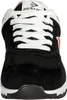 A close-up front view of a black Dunlop sneaker with white laces. Produktbild-Vorschau