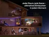 A multi-story house interior with people using projectors in different rooms. Produktbild-Vorschau