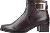 A single brown leather ankle boot with a gold buckle detail is shown against a white background. Voir les images du produit